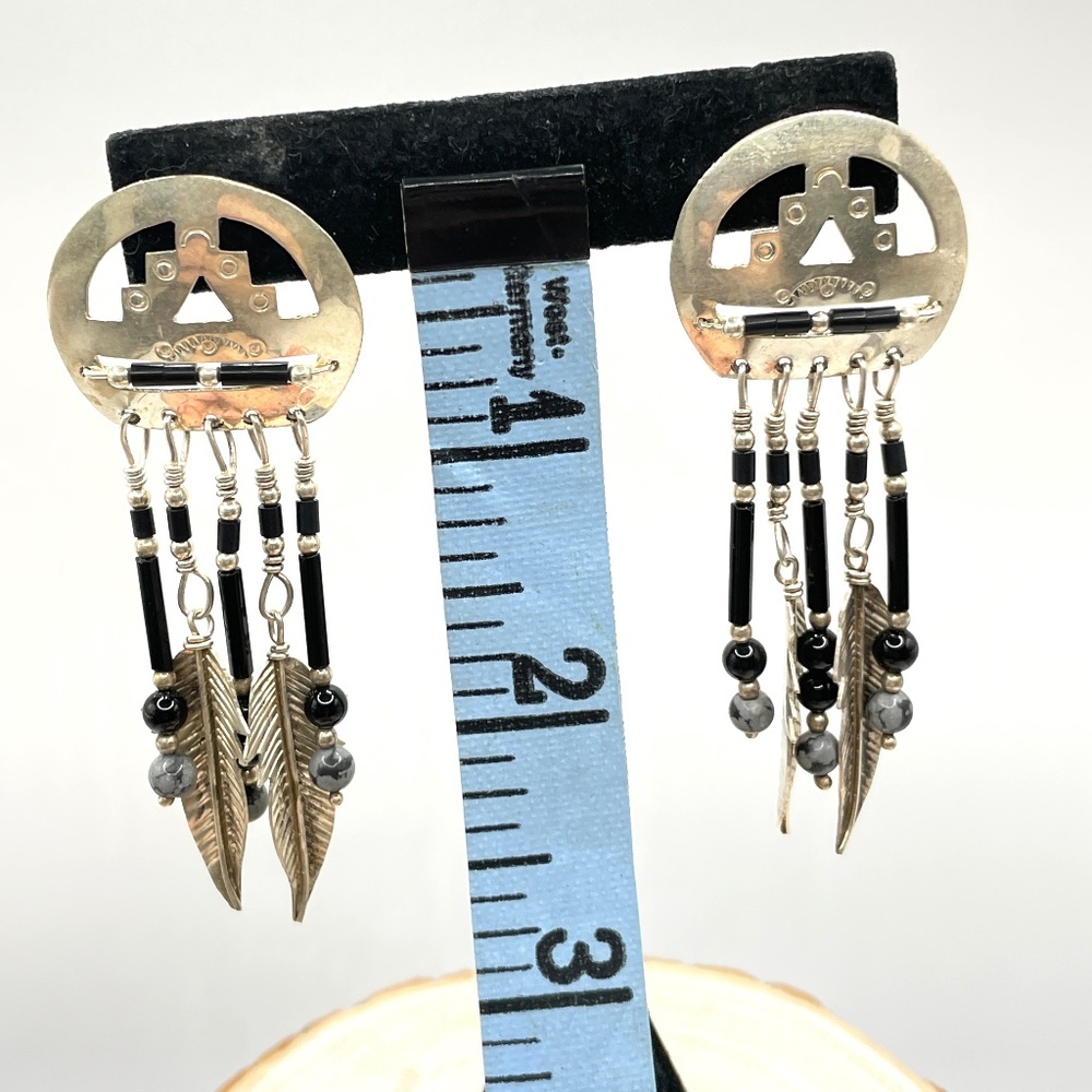 Sterling Silver Multi Dangle Stone Feather Drop P… - image 3